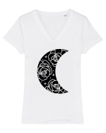 Moon Flowers black Tricou mânecă scurtă guler V Damă Evoker