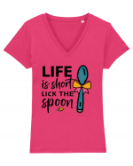 Life is short lick the spoon Tricou mânecă scurtă guler V Damă Evoker