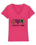 Peace Love Sunshine Tricou mânecă scurtă guler V Damă Evoker