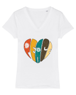 Peace Retro Heart Tricou mânecă scurtă guler V Damă Evoker