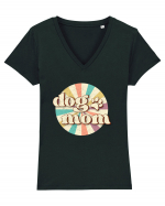 Dog Mom Retro Tricou mânecă scurtă guler V Damă Evoker