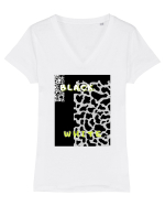 BLACK & WHITE PRINT Tricou mânecă scurtă guler V Damă Evoker