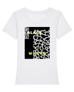 BLACK & WHITE PRINT Tricou mânecă scurtă guler larg fitted Damă Expresser