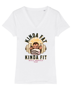 Un pic gras, un pic fit. Kinda fat kinda fit, well mostly fat Tricou mânecă scurtă guler V Damă Evoker