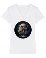 Craniu cu casti - skullphones 17 Tricou mânecă scurtă guler V Damă Evoker