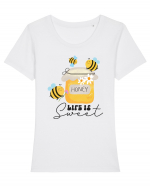 Honey Life Is Sweet Tricou mânecă scurtă guler larg fitted Damă Expresser