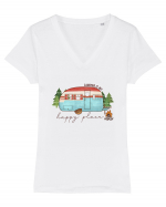 Camping is my happy place Tricou mânecă scurtă guler V Damă Evoker