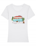 Camping is my happy place Tricou mânecă scurtă guler larg fitted Damă Expresser