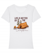 Life is better by the campfire Tricou mânecă scurtă guler larg fitted Damă Expresser