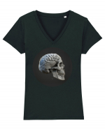 Craniu (cu creier) skullbrain 01 Tricou mânecă scurtă guler V Damă Evoker