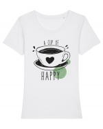 A Cup Of Happy Tricou mânecă scurtă guler larg fitted Damă Expresser