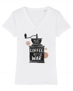 Make Coffee Not War Tricou mânecă scurtă guler V Damă Evoker