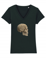 Craniu (cu creier) skullbrain 02 Tricou mânecă scurtă guler V Damă Evoker