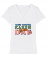 Make Everyday Earth Day Tricou mânecă scurtă guler V Damă Evoker