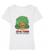 Save Trees, They will Save You Tricou mânecă scurtă guler larg fitted Damă Expresser