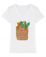 Say No to Plastic Bag Tricou mânecă scurtă guler V Damă Evoker