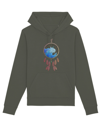 Dolphin Dreamcatcher. Prinzător de vise cu delfini și valuri și pene Khaki