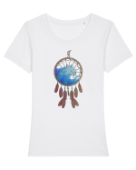 Dolphin Dreamcatcher. Prinzător de vise cu delfini și valuri și pene Tricou mânecă scurtă guler larg fitted Damă Expresser