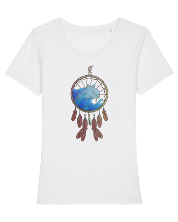 Dolphin Dreamcatcher. Prinzător de vise cu delfini și valuri și pene White