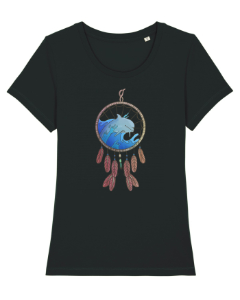 Dolphin Dreamcatcher. Prinzător de vise cu delfini și valuri și pene Black