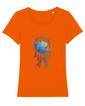 Dolphin Dreamcatcher. Prinzător de vise cu delfini și valuri și pene Bright Orange