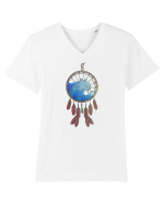 Dolphin Dreamcatcher. Prinzător de vise cu delfini și valuri și pene Tricou mânecă scurtă guler V Bărbat Presenter