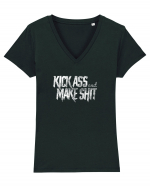 Kick Ass & Make Shit (white) Tricou mânecă scurtă guler V Damă Evoker