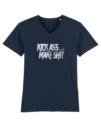 Kick Ass & Make Shit (white) French Navy