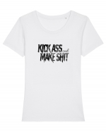 Kick Ass & Make Shit (black) Tricou mânecă scurtă guler larg fitted Damă Expresser