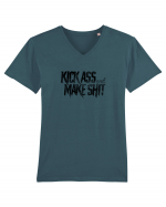 Kick Ass & Make Shit (black) Tricou mânecă scurtă guler V Bărbat Presenter