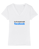 It all started with Facebook (black) Tricou mânecă scurtă guler V Damă Evoker