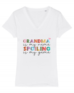 Grandma is my name Spoiling is my game Tricou mânecă scurtă guler V Damă Evoker