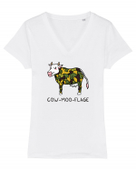 Cow-moo-flage Tricou mânecă scurtă guler V Damă Evoker