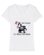 A venit vacanța cu trenul din Franța Tricou mânecă scurtă guler V Damă Evoker