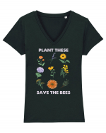 Plant These Save the Bees Tricou mânecă scurtă guler V Damă Evoker