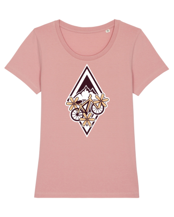Cu bicicleta pe munte printre flori Canyon Pink