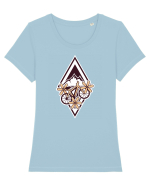 Cu bicicleta pe munte printre flori Tricou mânecă scurtă guler larg fitted Damă Expresser