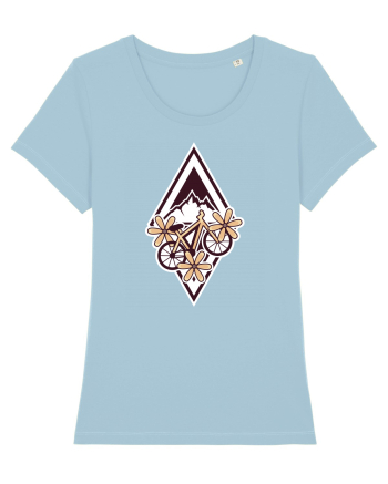 Cu bicicleta pe munte printre flori Sky Blue