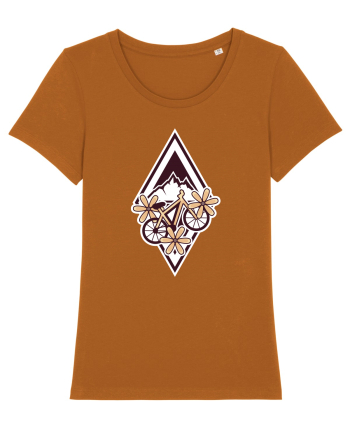 Cu bicicleta pe munte printre flori Roasted Orange