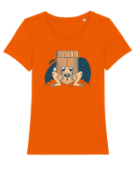 Broasca ce care un rupsac in spate Tricou mânecă scurtă guler larg fitted Damă Expresser