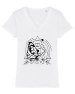 Mystycal Butterfly and the Eye of Providence Tricou mânecă scurtă guler V Damă Evoker