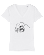 Mystycal Butterfly Clouds Tricou mânecă scurtă guler V Damă Evoker