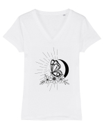 Mystycal Butterfly Moon Tricou mânecă scurtă guler V Damă Evoker