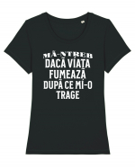 Ma-ntreb daca viata fumeaza dupa ce mi-o trage Tricou mânecă scurtă guler larg fitted Damă Expresser