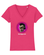 Craniu cu casti - skullphones 07 magenta Tricou mânecă scurtă guler V Damă Evoker