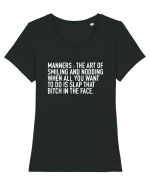 MANNERS:... Tricou mânecă scurtă guler larg fitted Damă Expresser