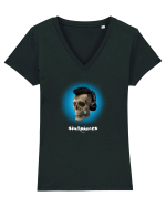 Craniu cu casti - skullphones 07 albastru 1 Tricou mânecă scurtă guler V Damă Evoker
