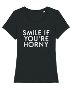 SMILE IF YOU'RE HORNY Tricou mânecă scurtă guler larg fitted Damă Expresser
