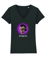 Craniu cu casti - skullphones 07 violet Tricou mânecă scurtă guler V Damă Evoker