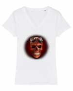 Craniu roșu - skull red 03 black Tricou mânecă scurtă guler V Damă Evoker